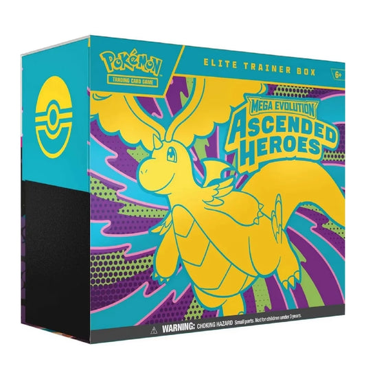 Front of the Pokémon TCG Ascended Heroes Elite Trainer Box featuring Dragonite