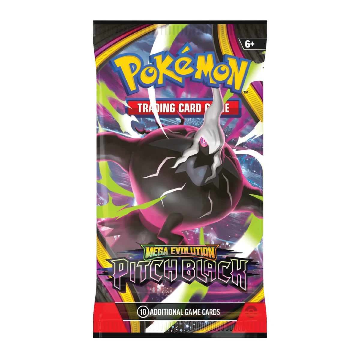 Front of a Pokémon TCG Mega Evolution Pitch Black booster pack featuring Darkrai